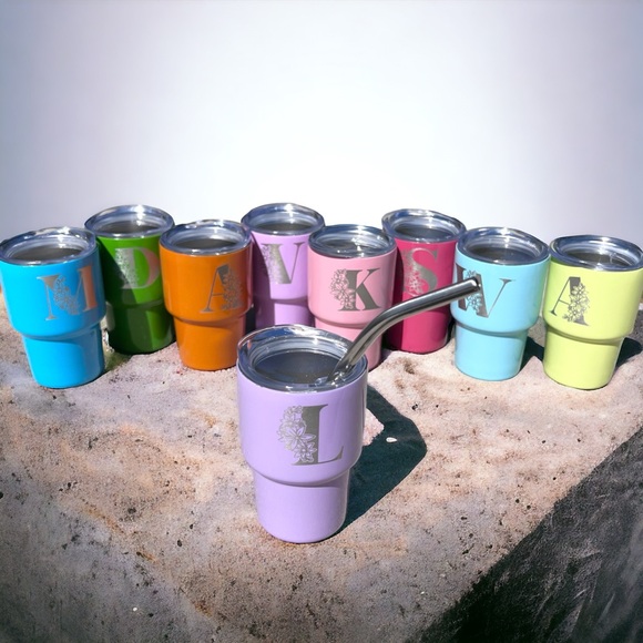 Personalized Floral Letter 2oz Mini Shot Glass Tumbler - Picture 2 of 9